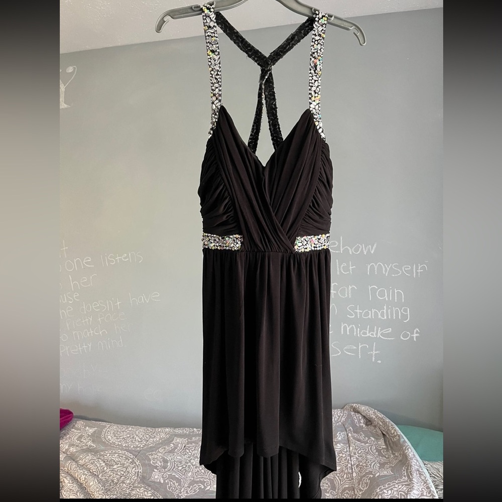 Black formal gown with jewels - High low style